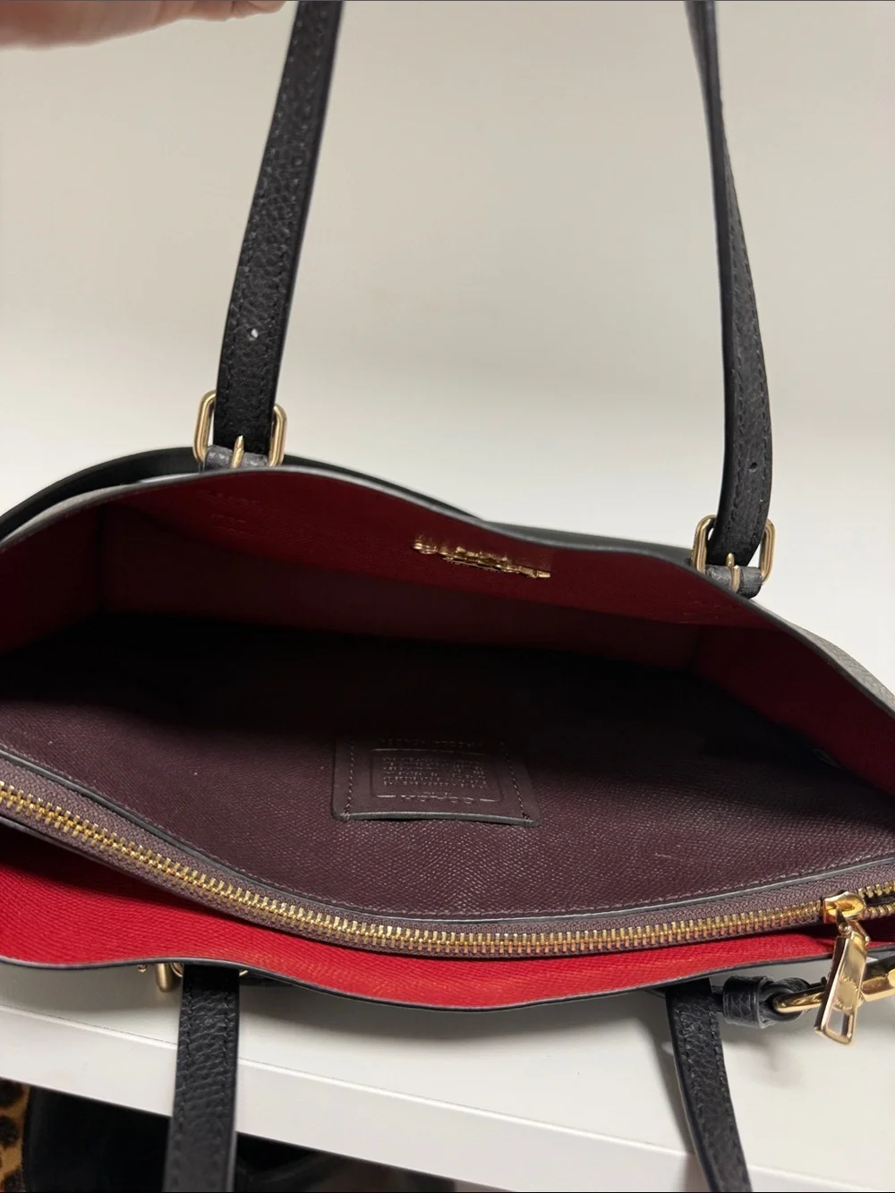 Coach Black Leather Satchel with Red Interior Accent